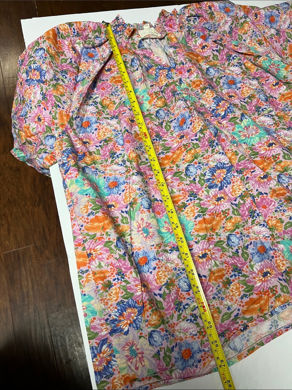 Umgee Floral Smocked V-Neck Top Blouse in Pink, Orange, Blue, Green 1XL - Picture 12 of 14